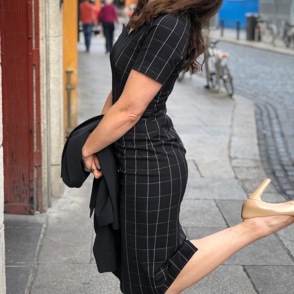 Banana Republic Black Checkered Midi Dress